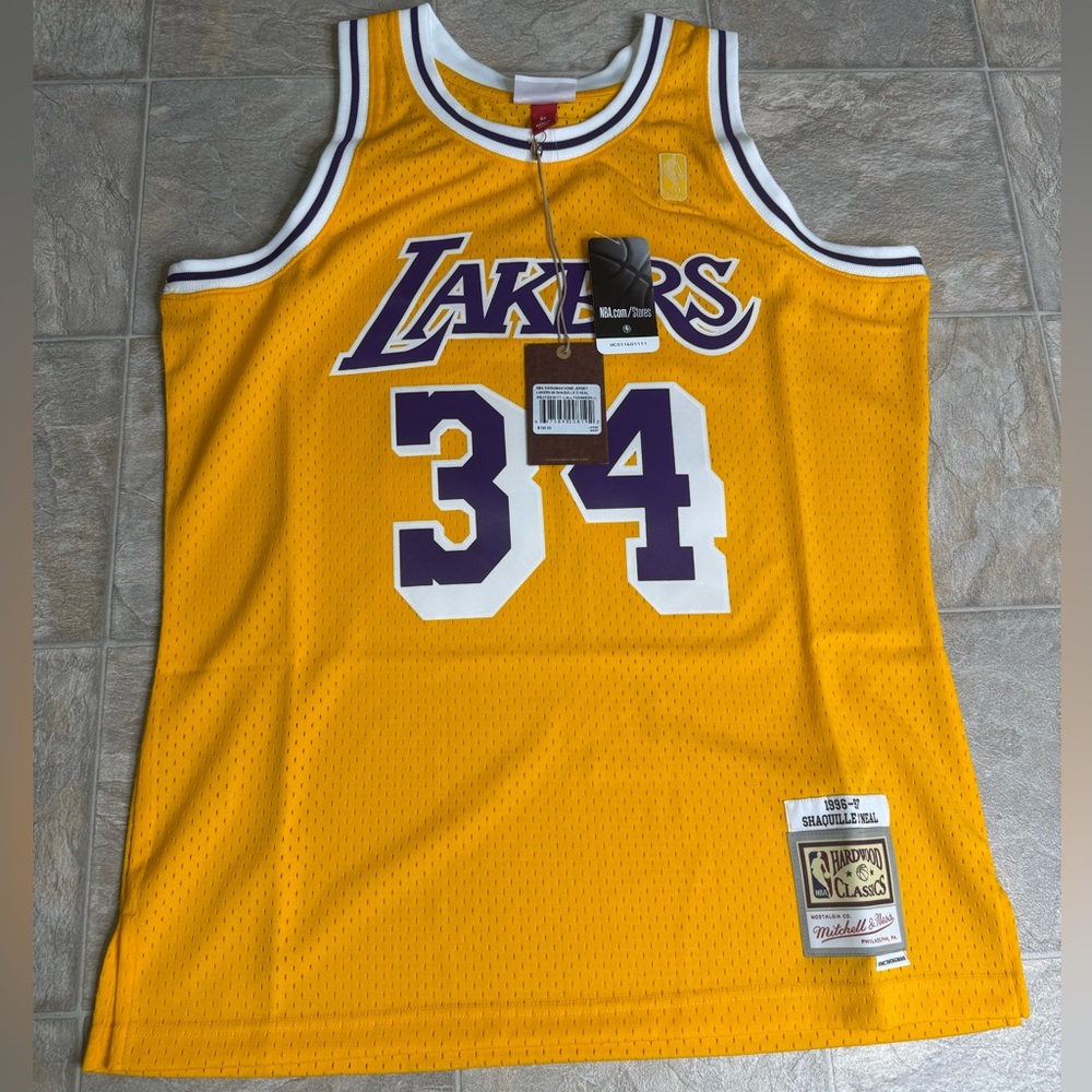 Los Angeles Lakers Mitchell And Ness Jersey Mens Size Large Yellow #34 Shaq